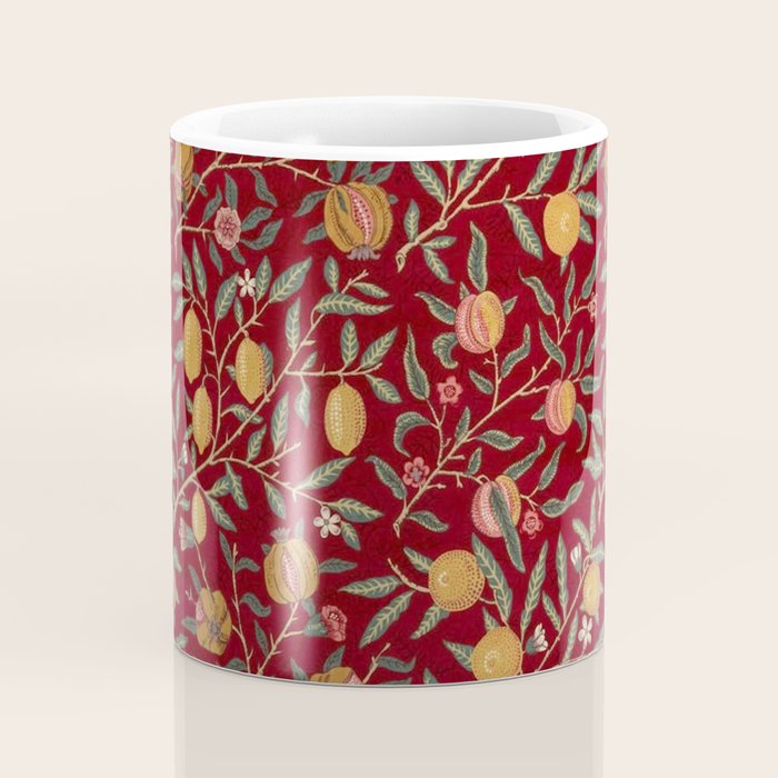 William Morris Vintage Pomegranate Fruit Red Madder Bayleaf Pattern Coffee Mug Gallery Image 4