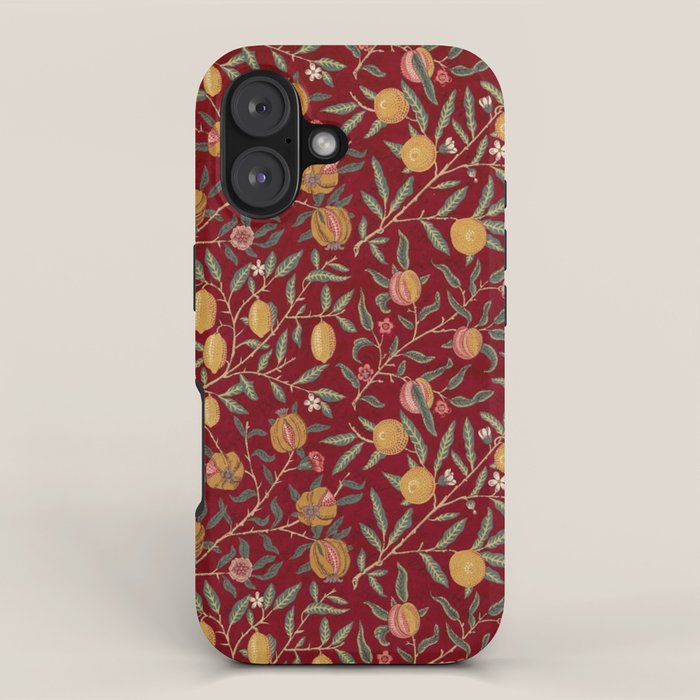 William Morris Vintage Pomegranate Fruit Red Madder Bayleaf Pattern iPhone Case Gallery Image 1