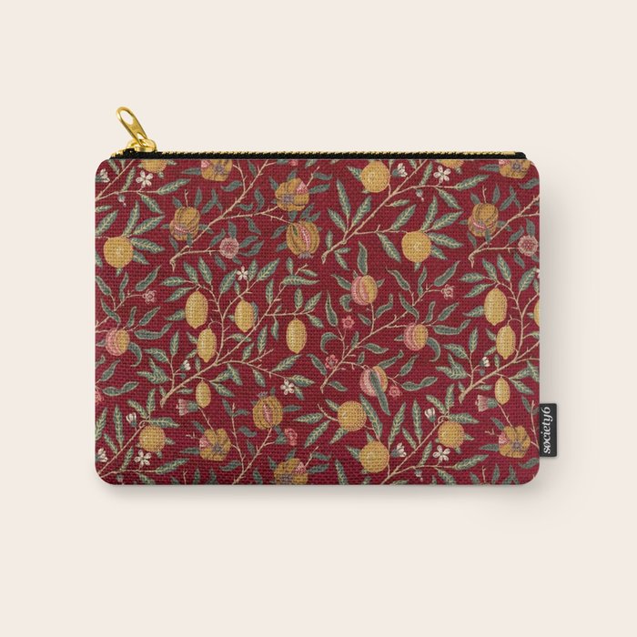 William Morris Vintage Pomegranate Fruit Red Madder Bayleaf Pattern Carry All Pouch Gallery Image 1