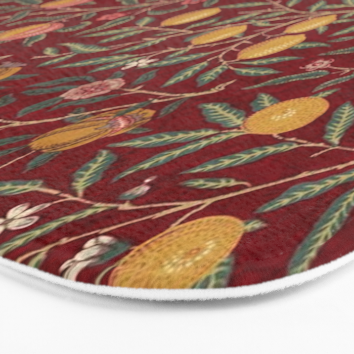 William Morris Vintage Pomegranate Fruit Red Madder Bayleaf Pattern Bath Mat Gallery Image 3