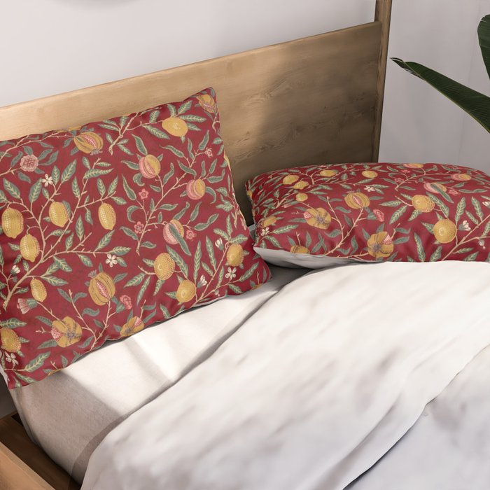 William Morris Vintage Pomegranate Fruit Red Madder Bayleaf Pattern Pillow Sham Gallery Image 2