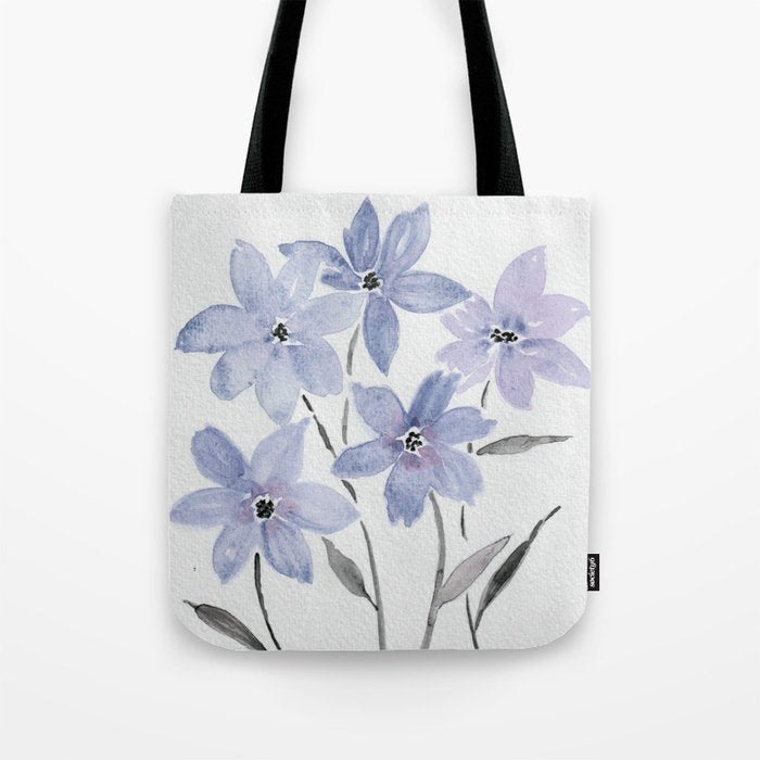 Watercolor Purple Flowers with Black Stems - Floral Custom Art Design Tote Bag Gallery Image 1