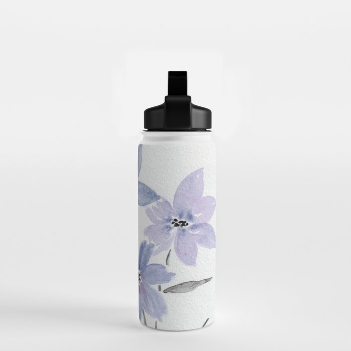 Watercolor Purple Flowers with Black Stems - Floral Custom Art Design Water Bottle Gallery Image 2