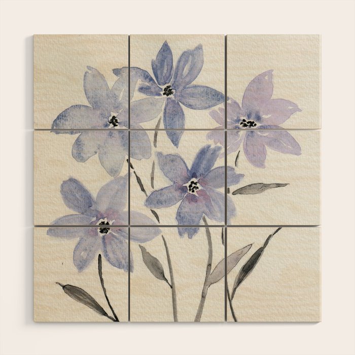 Watercolor Purple Flowers with Black Stems - Floral Custom Art Design Wood Wall Art Gallery Image 1