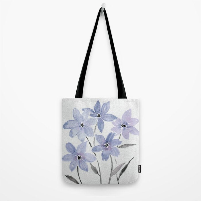 Watercolor Purple Flowers with Black Stems - Floral Custom Art Design Tote Bag Gallery Image 2
