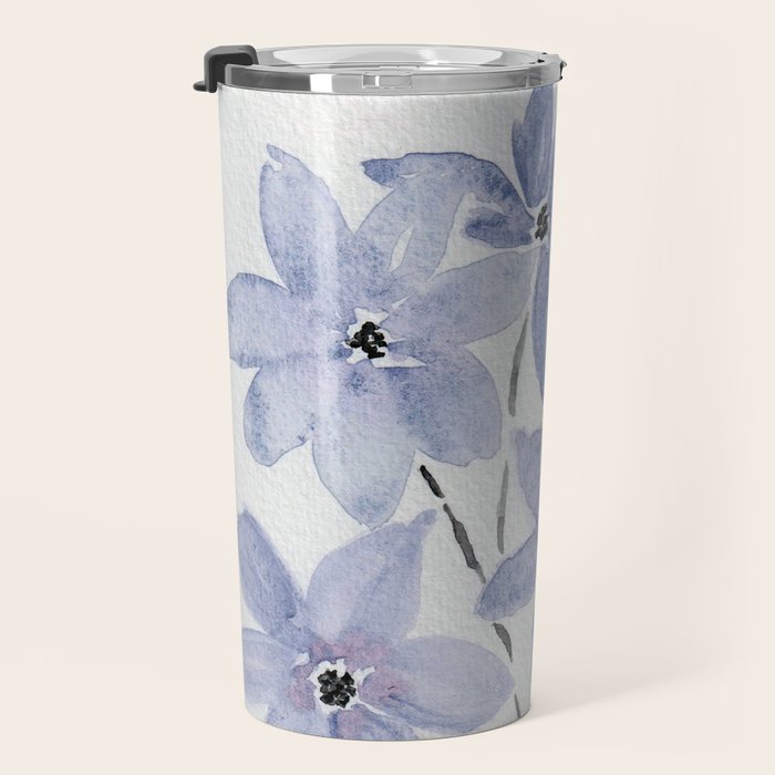 Watercolor Purple Flowers with Black Stems - Floral Custom Art Design Travel Mug Gallery Image 3