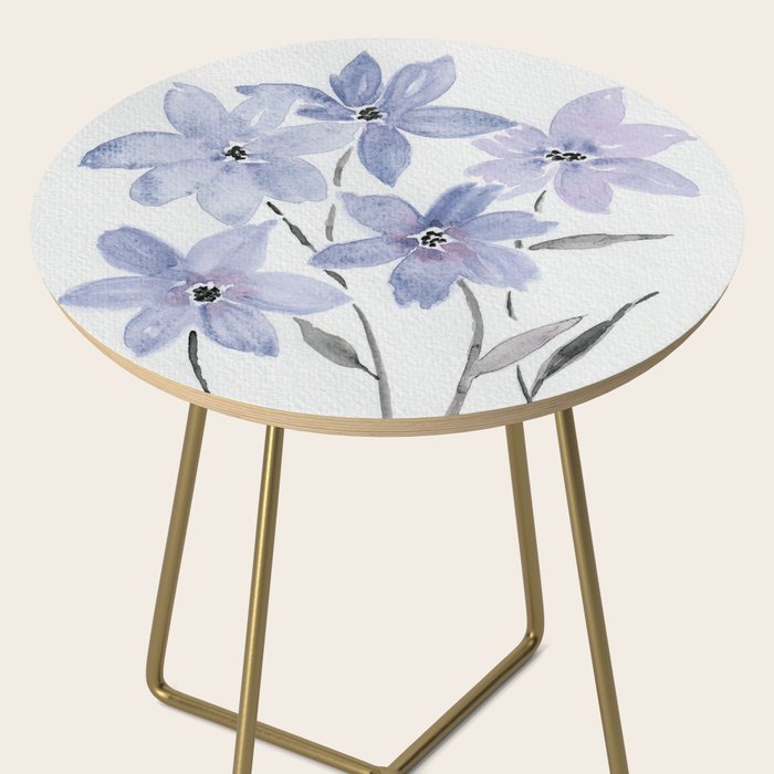 Watercolor Purple Flowers with Black Stems - Floral Custom Art Design Side Table Gallery Image 2