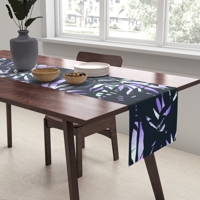 Dark abstract tropical leaves D1 Table Runner Gallery Image 2
