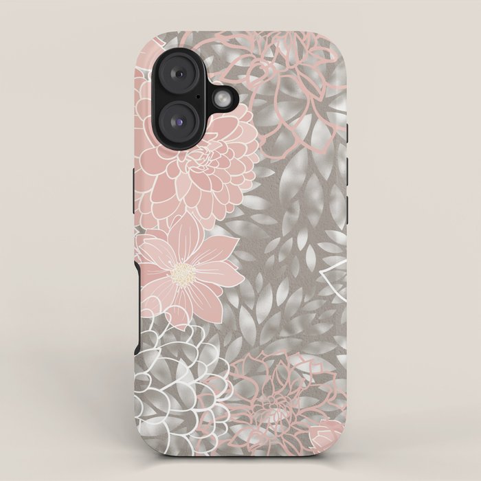 Floral Dahlias, Blush Pink, Gray, White iPhone Case Gallery Image 1