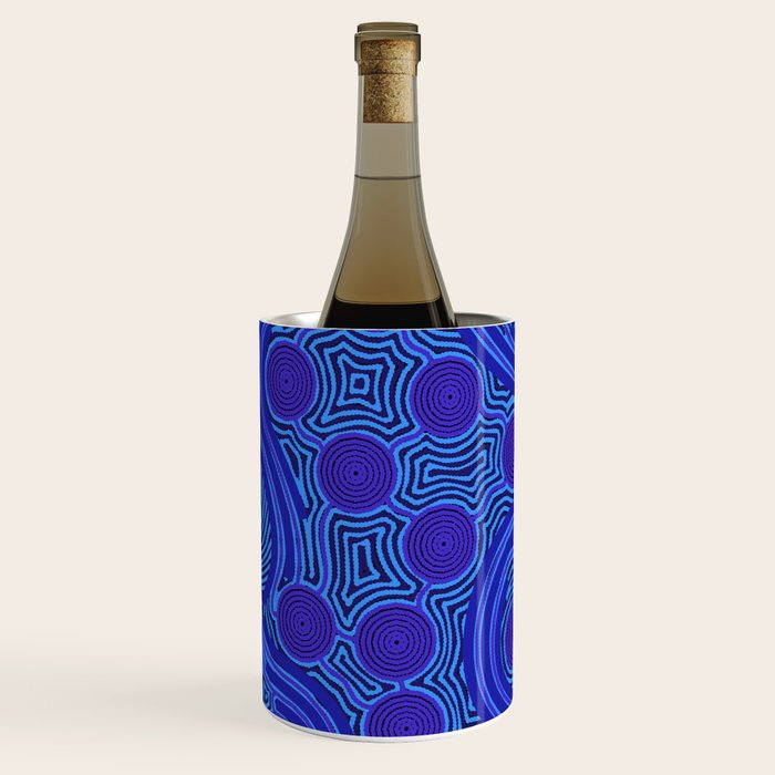 The Rivers around Us (blue) - Authentic Aboriginal Art Wine Chiller Gallery Image 1