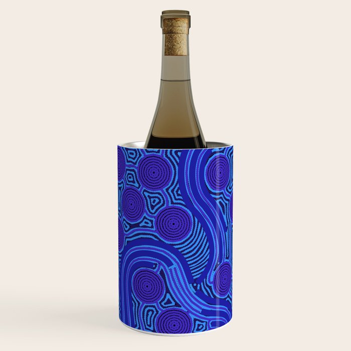 The Rivers around Us (blue) - Authentic Aboriginal Art Wine Chiller Gallery Image 2
