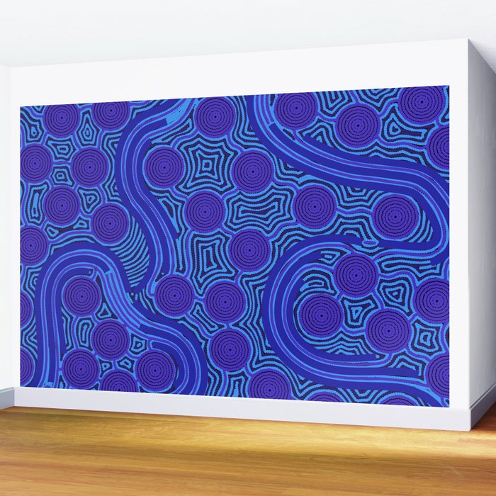 The Rivers around Us (blue) - Authentic Aboriginal Art Wall Mural Gallery Image 2