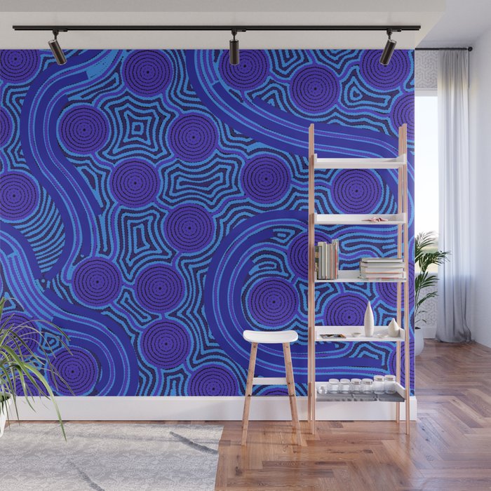 The Rivers around Us (blue) - Authentic Aboriginal Art Wall Mural Gallery Image 1