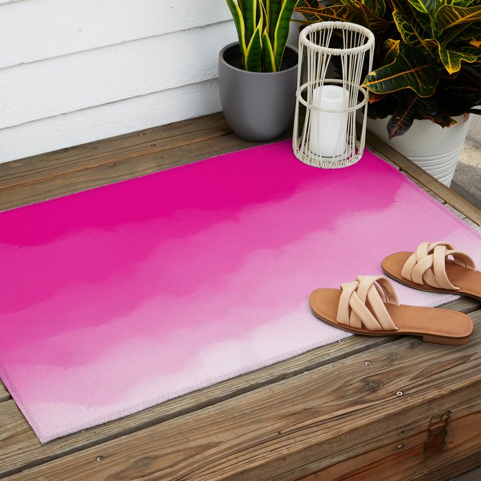Magenta Watercolor Ombre (magenta pink/white) Outdoor Rug Gallery Image 2