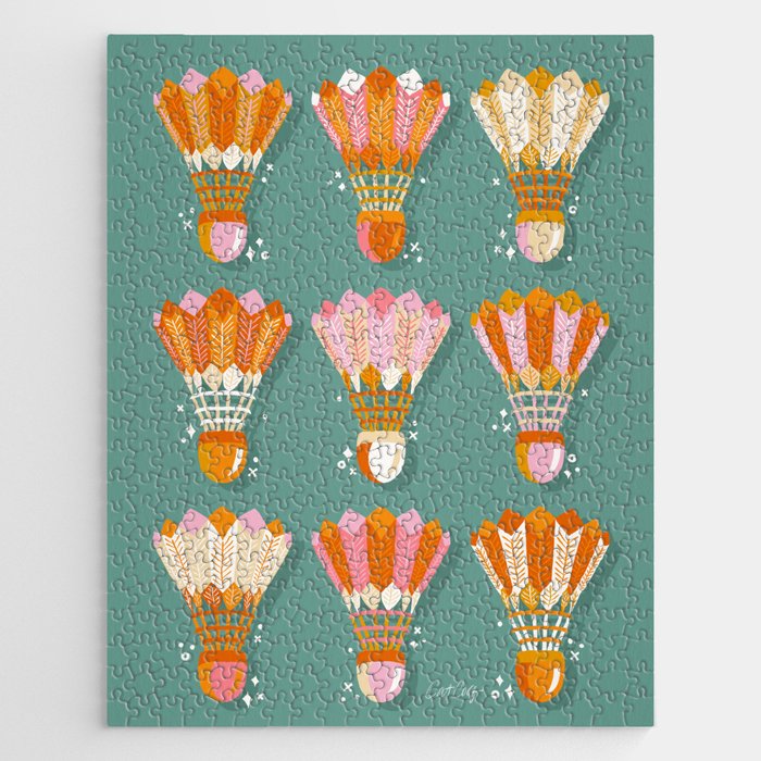 Badminton Birdies - Peach OmbrÃ© on Turquoise Jigsaw Puzzle Gallery Image 1
