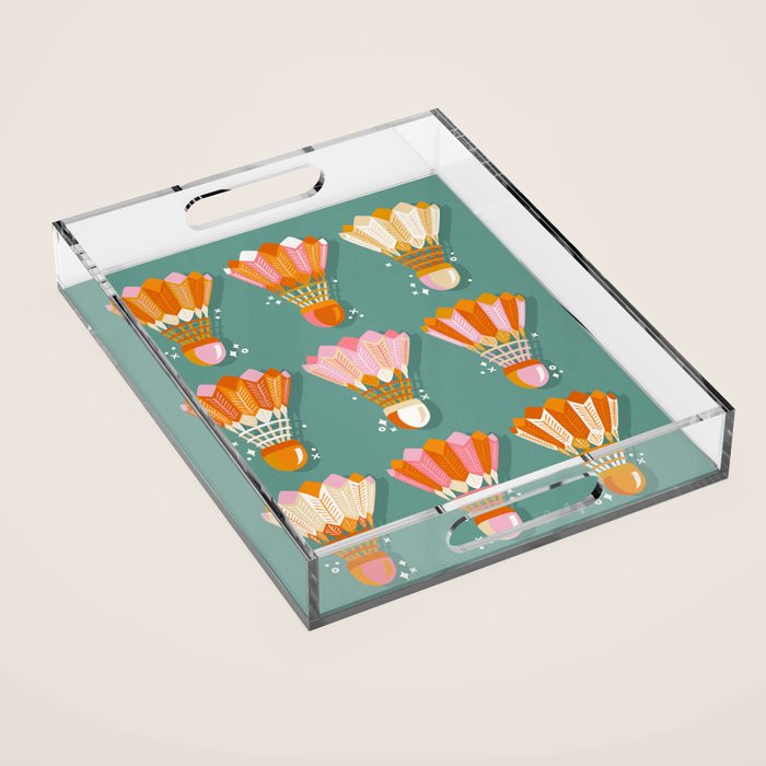 Badminton Birdies - Peach OmbrÃ© on Turquoise Acrylic Tray Gallery Image 1
