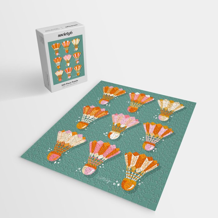 Badminton Birdies - Peach OmbrÃ© on Turquoise Jigsaw Puzzle Gallery Image 2