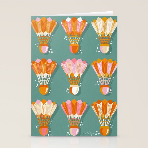 Badminton Birdies - Peach OmbrÃ© on Turquoise Stationery Card Gallery Image 2