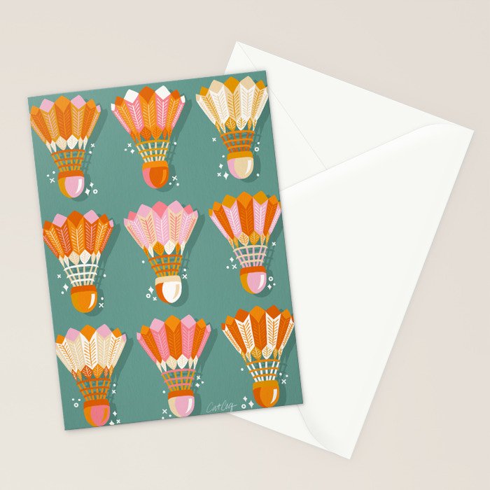 Badminton Birdies - Peach OmbrÃ© on Turquoise Stationery Card Gallery Image 2