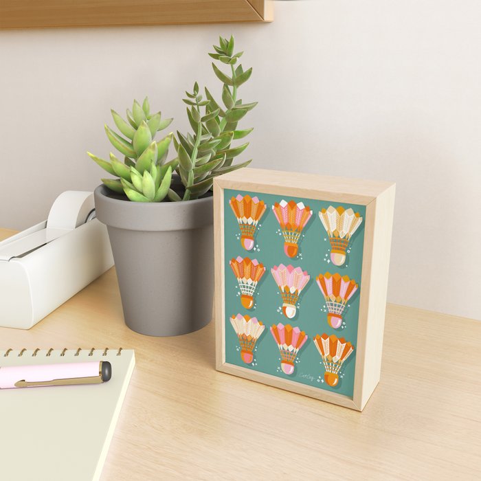 Badminton Birdies - Peach OmbrÃ© on Turquoise Mini Art Print Gallery Image 2