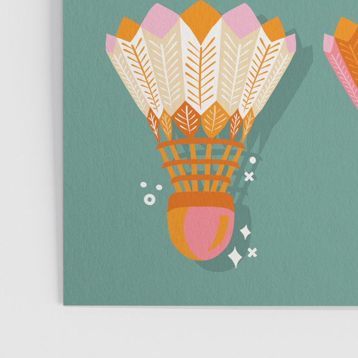Badminton Birdies - Peach OmbrÃ© on Turquoise Poster Gallery Image 3