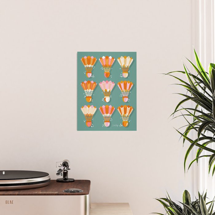 Badminton Birdies - Peach OmbrÃ© on Turquoise Poster Gallery Image 2