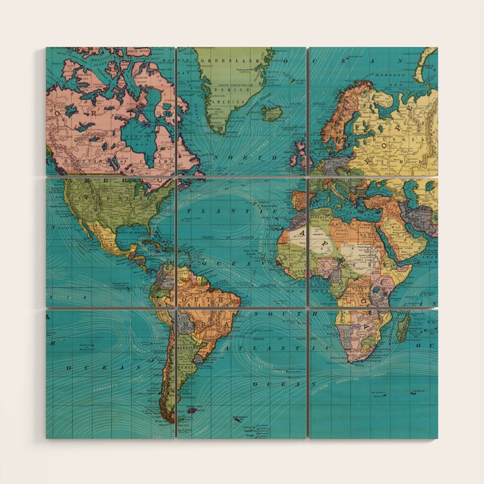Vintage Map of The World (1897) Wood Wall Art Gallery Image 1