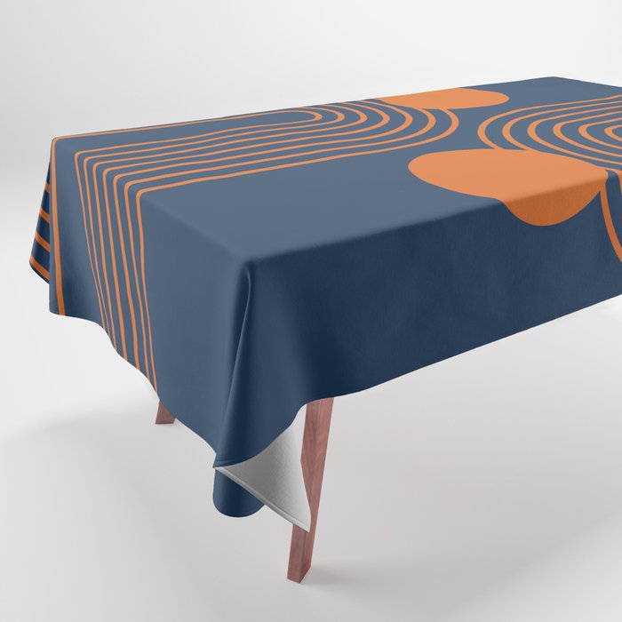 Mid Century Modern Geometric 186 in Navy Blue Orange Tablecloth Gallery Image 1
