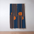 Mid Century Modern Geometric 186 in Navy Blue Orange Window Curtain Gallery Image 3