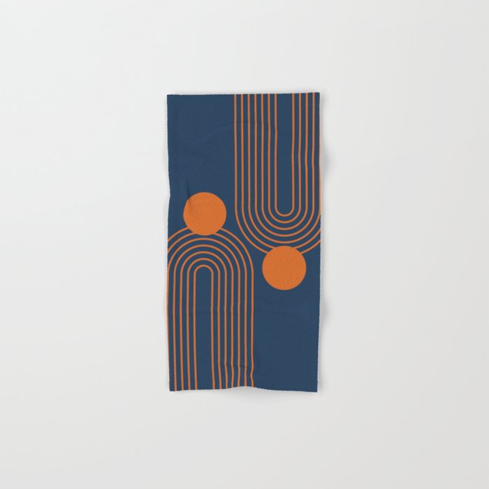 Mid Century Modern Geometric 186 in Navy Blue Orange Bath Towel