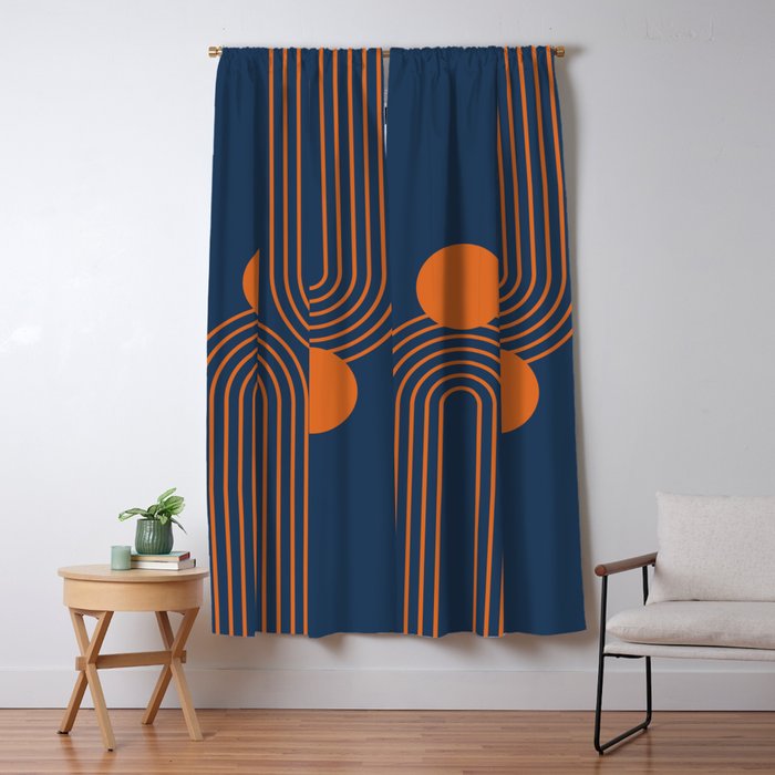 Mid Century Modern Geometric 186 in Navy Blue Orange Window Curtain Gallery Image 5