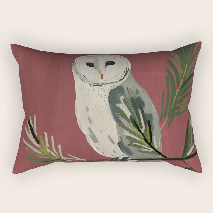 Owl on a Pine Branch Rectangular Pillow Gallery Image 1