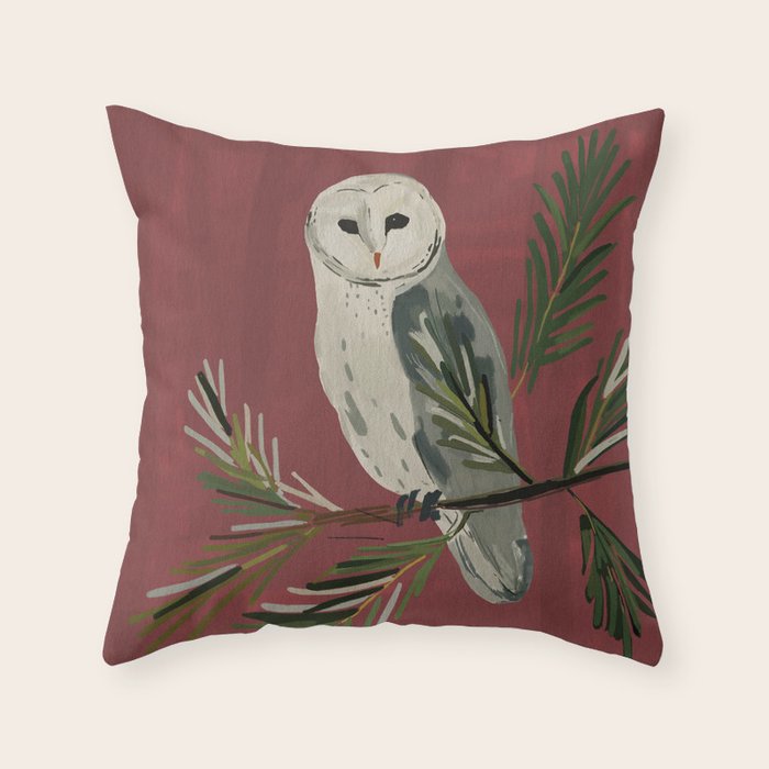 Owl on a Pine Branch Throw Pillow Gallery Image 6