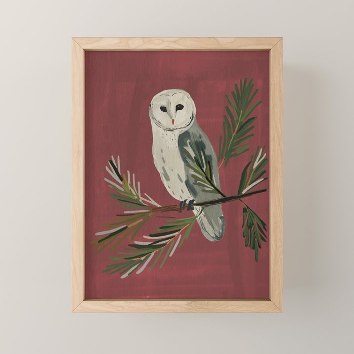 Owl on a Pine Branch Mini Art Print Gallery Image 1