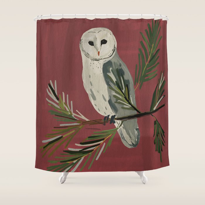 Owl on a Pine Branch Shower Curtain Gallery Image 1