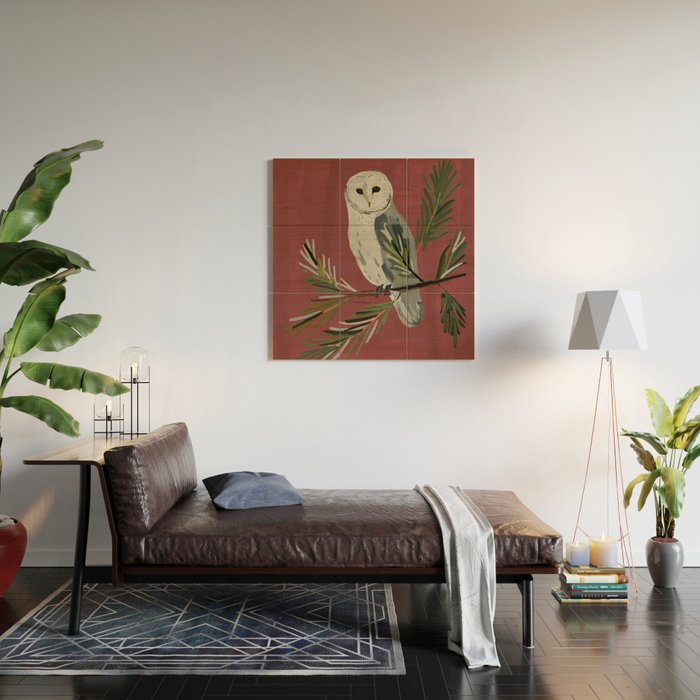 Owl on a Pine Branch Wood Wall Art Gallery Image 2