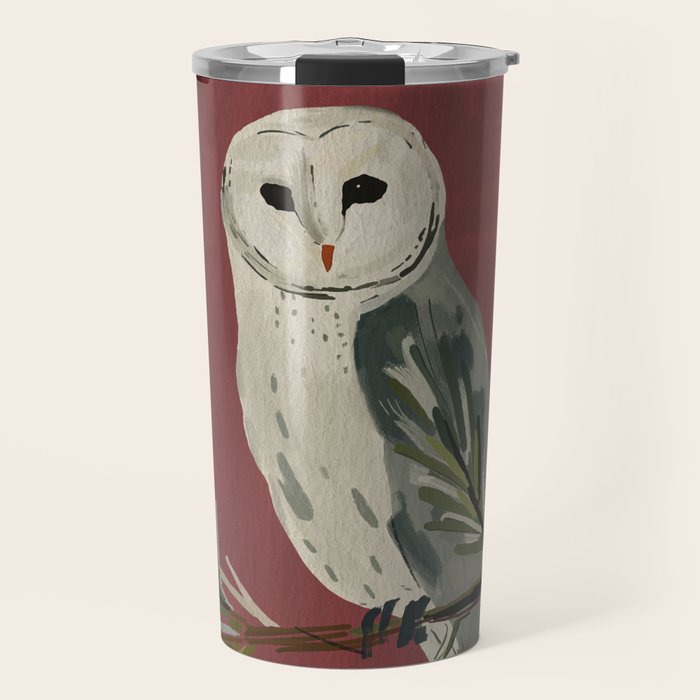 Owl on a Pine Branch Travel Mug Gallery Image 1