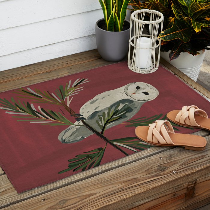 Owl on a Pine Branch Outdoor Rug Gallery Image 2