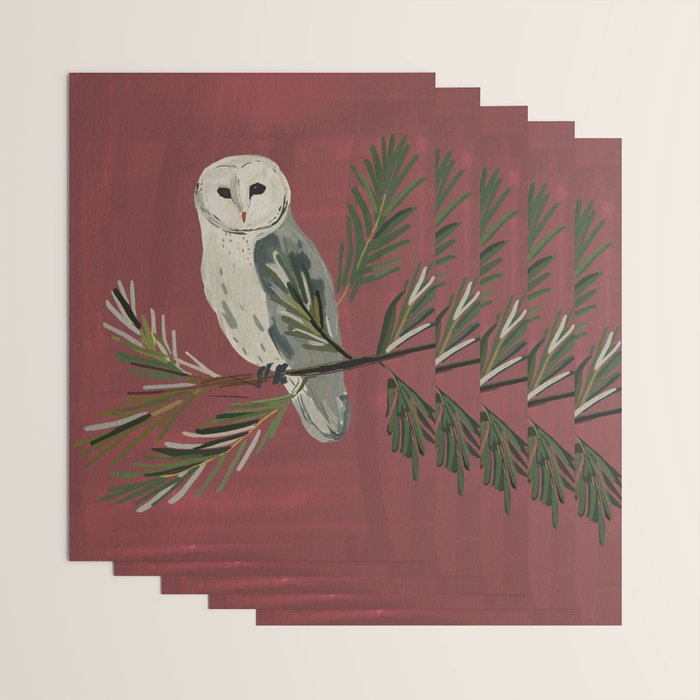 Owl on a Pine Branch Wrapping Paper Gallery Image 3