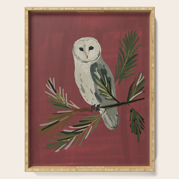 Owl on a Pine Branch Serving Tray Gallery Image 1