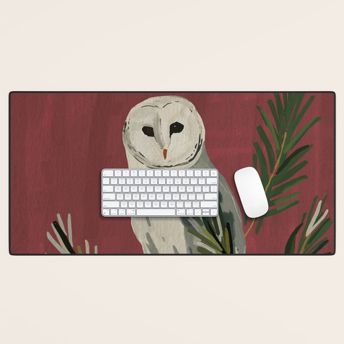 Owl on a Pine Branch Desk Mat Gallery Image 1