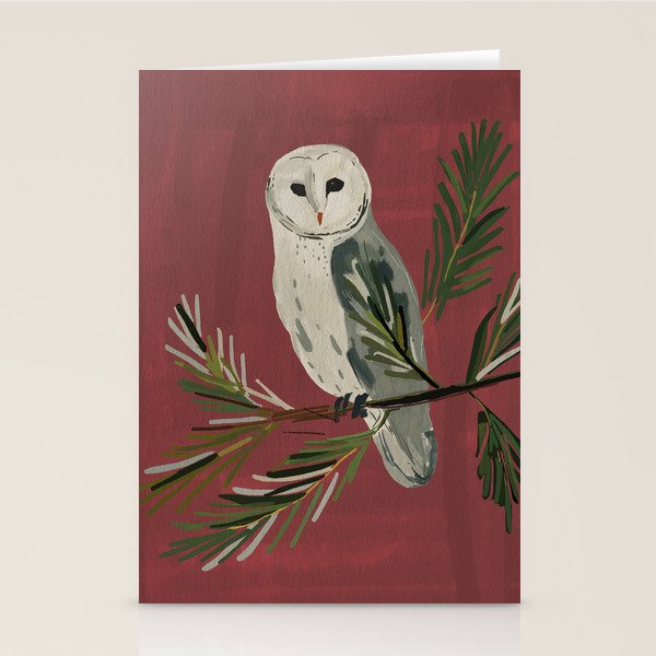 Owl on a Pine Branch Stationery Card Gallery Image 1