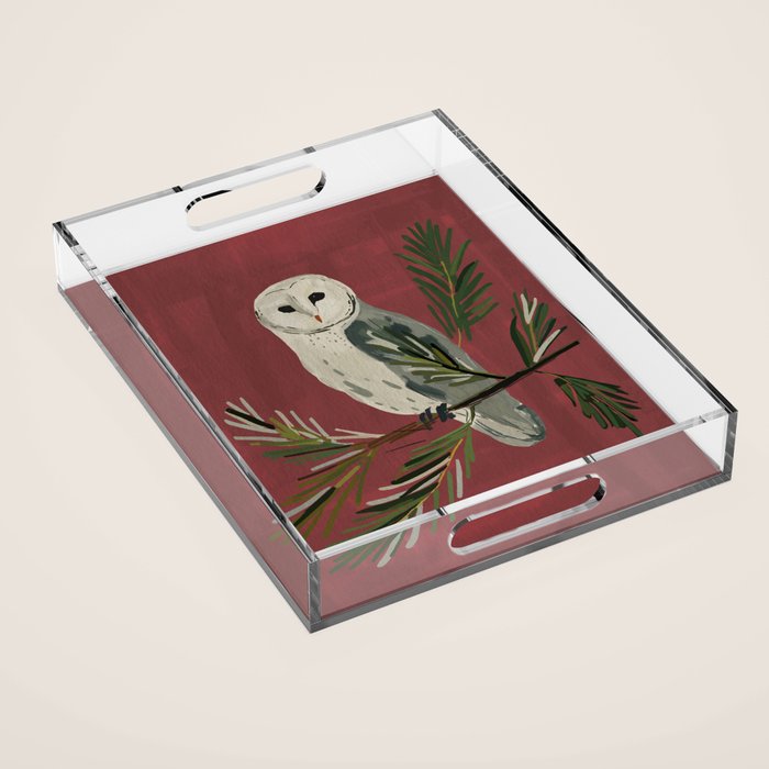 Owl on a Pine Branch Acrylic Tray Gallery Image 1