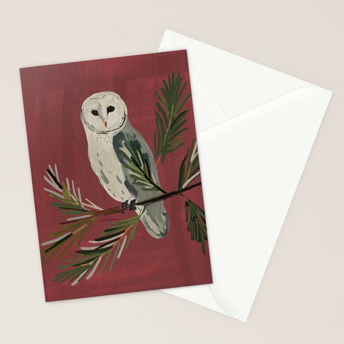 Owl on a Pine Branch Stationery Card Gallery Image 2