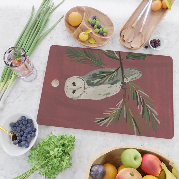 Owl on a Pine Branch Cutting Board Gallery Image 2