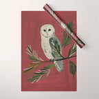 Owl on a Pine Branch Wrapping Paper Gallery Image 1