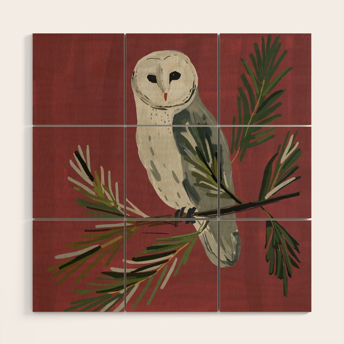 Owl on a Pine Branch Wood Wall Art Gallery Image 1