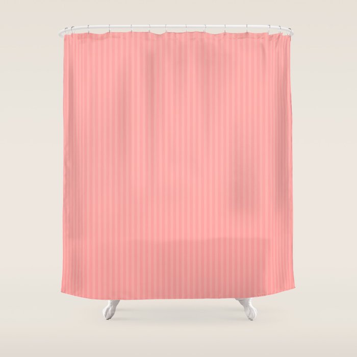 Cozy Blush Pink Ultra Fine Stripe Vertical Pattern Shower Curtain Gallery Image 1