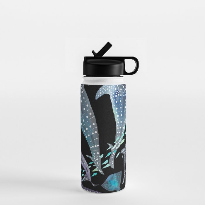 Whale Shark, Ray & Sea Creature Play Print, in Black Water Bottle Gallery Image 1
