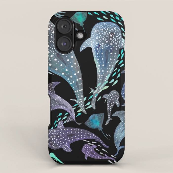 Whale Shark, Ray & Sea Creature Play Print, in Black iPhone Case Gallery Image 1